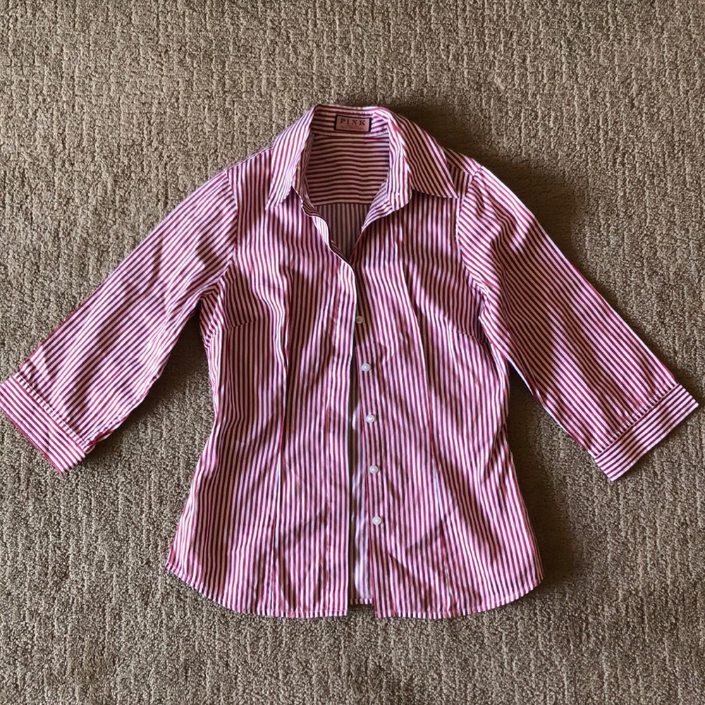 Thomas Pink red striped fitted cotton blouse 34/2